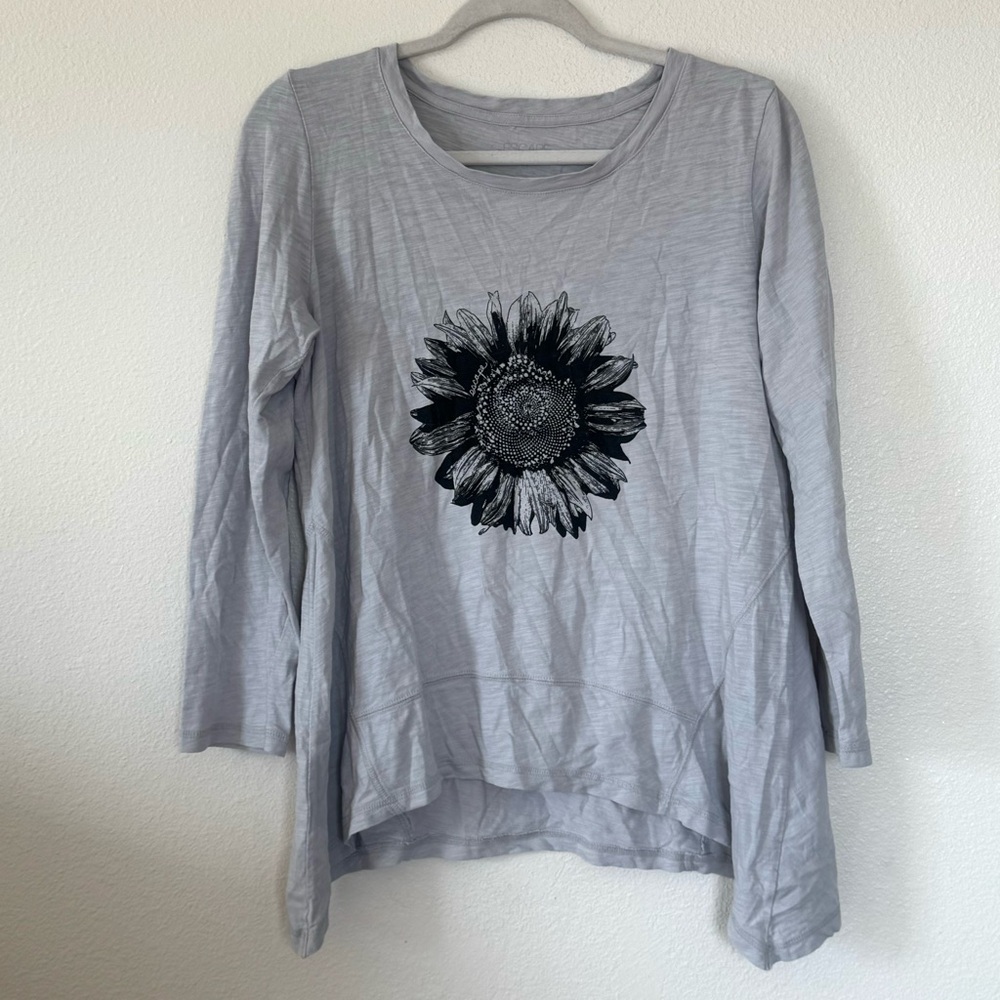 Escape By Habitat Gray Black Flower Asymmetrical Top Tunic Cotton Oversized XS